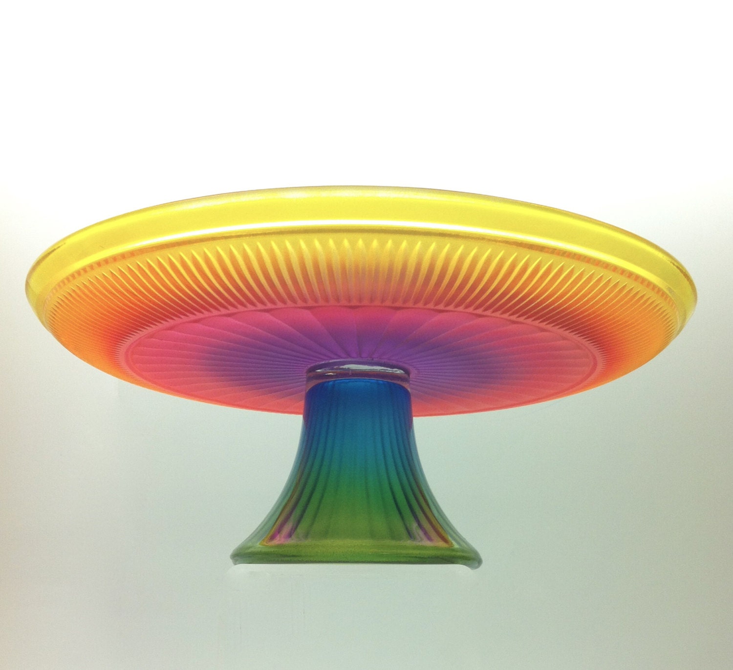12" Cake Stand Hand Painted in Beautiful Bold Rainbow Colors