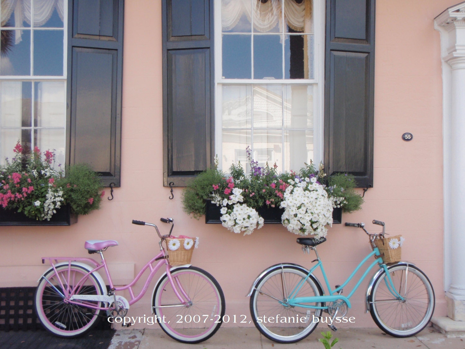 5 x 7 Photo Beach Cruisers along Rainbow Row, Charleston, South Carolina