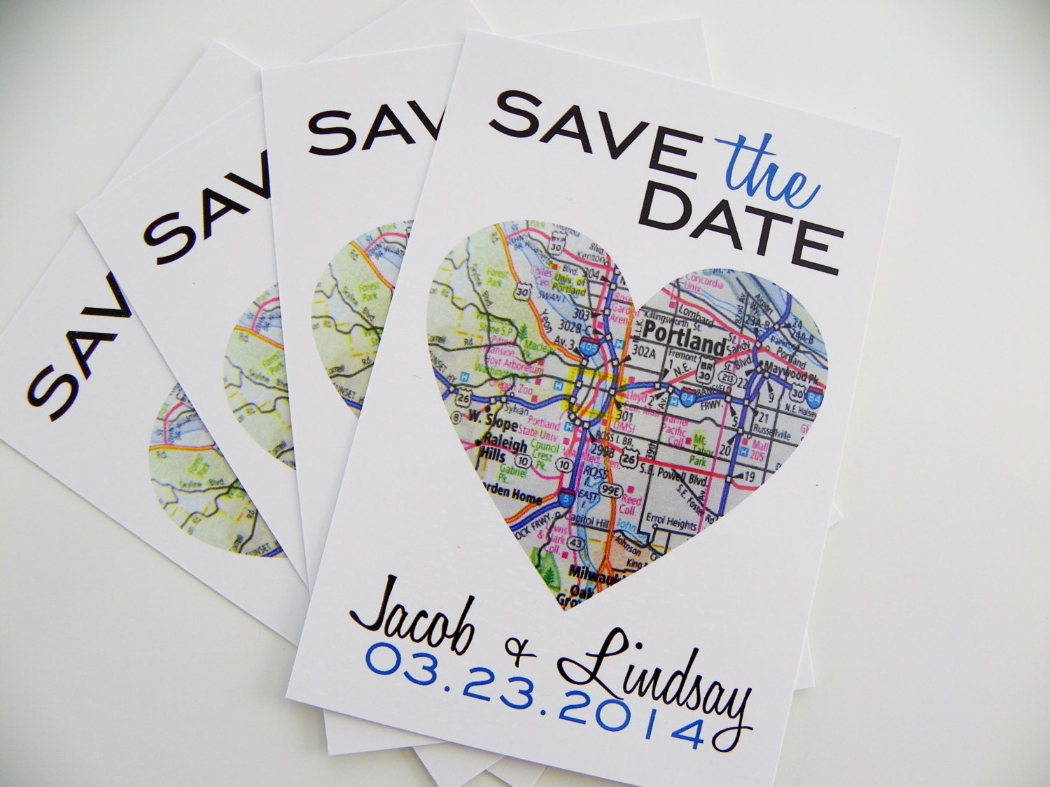 Map Save the Date Postcards Set of 48 Map Atlas Heart - Any Location Available - Engagement Announcement Engagement Notice
