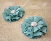 Teal  Magnetic Tie Backs Fabic Flowers with Pearls