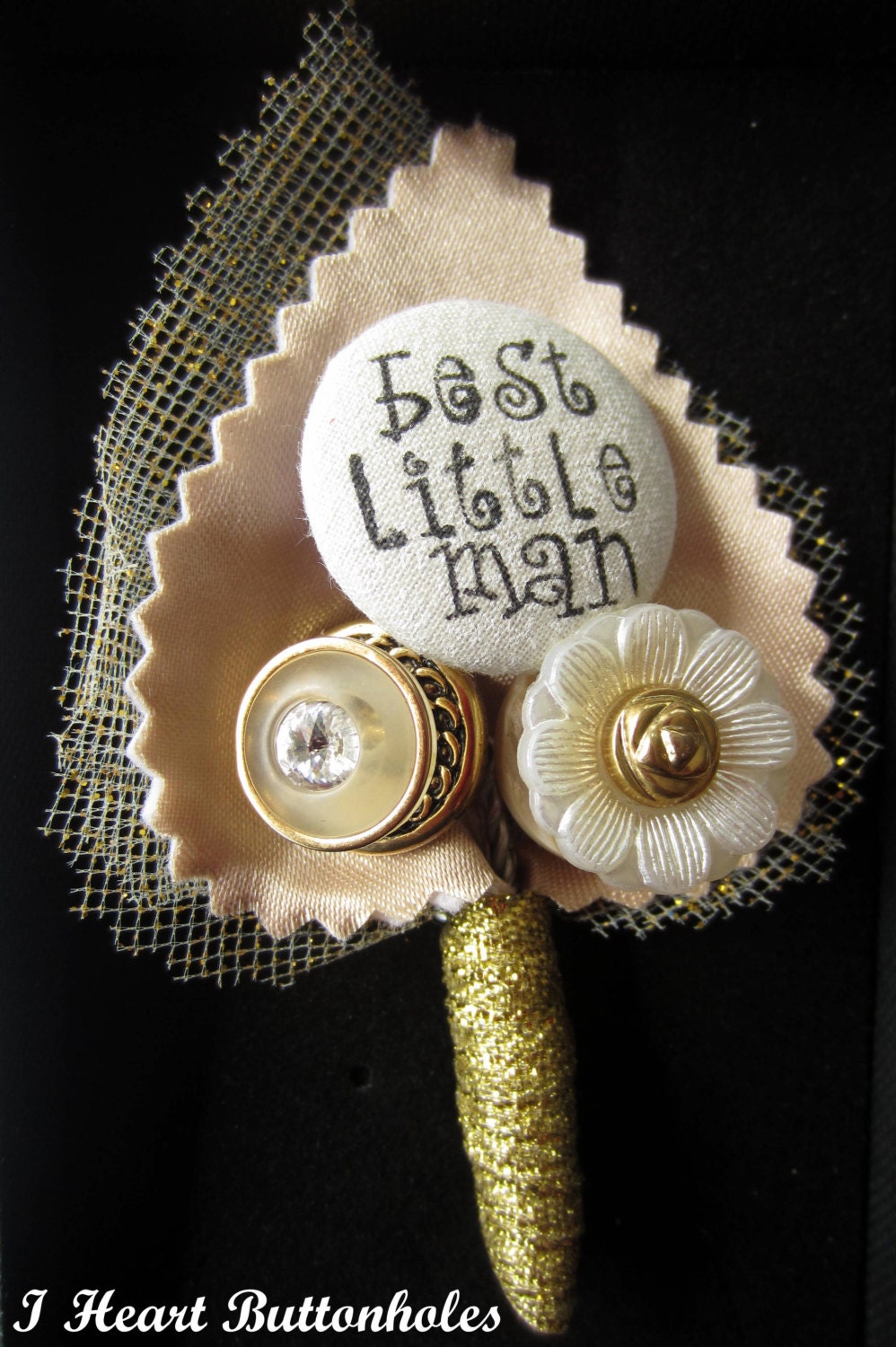 Wedding Best Little Man Button Buttonhole / Boutonnière for Pageboy Double Leaf Background