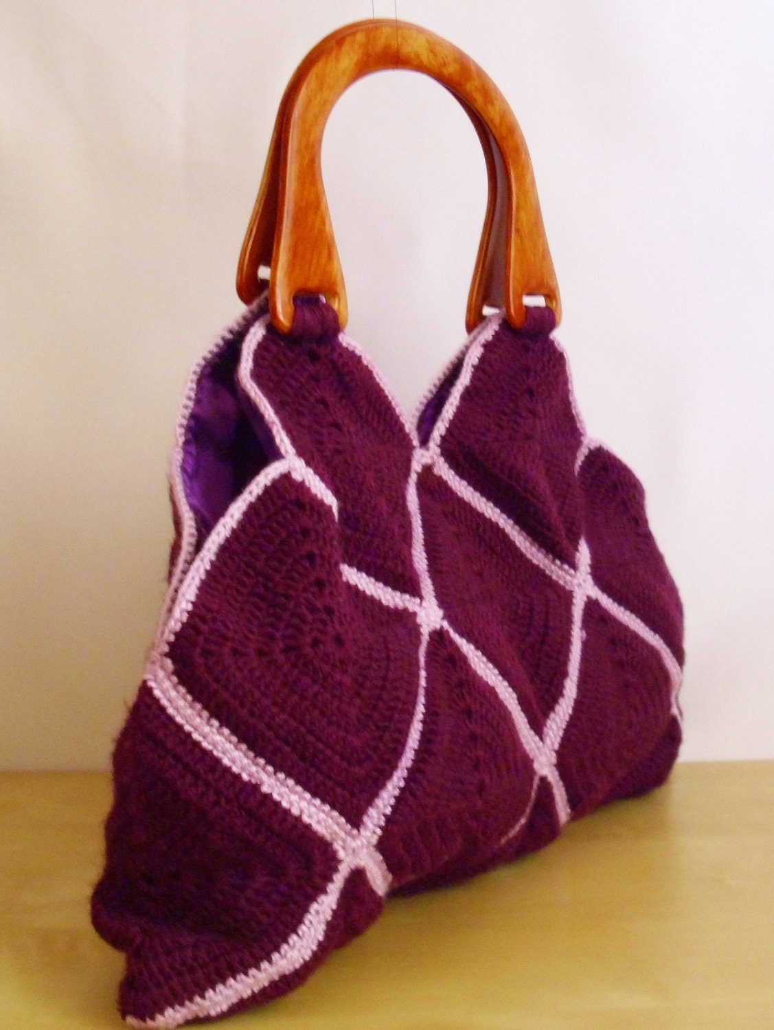 Free shipping HANDMADE & KNITTED BAGS valentine for her, - (purple) seasonal,gift,love,Afghan Crochet Bag, Handbag