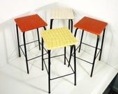 set 50s  bar stools original coverings atomic age iron base set 4