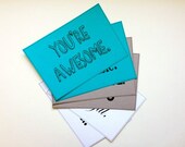 Set of Six Flat Notecards - Gray, Bright Teal & White Set of Notecards