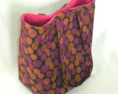 Polka Dot Tote Bag Purse Chocolate Brown Fuchsia Pink Neon Orange Fabric Bag Shoulder Bag Market Bag Large Bag
