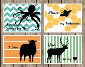 Animal Valentine's Day Handout Cards - Print Yourself Digital File