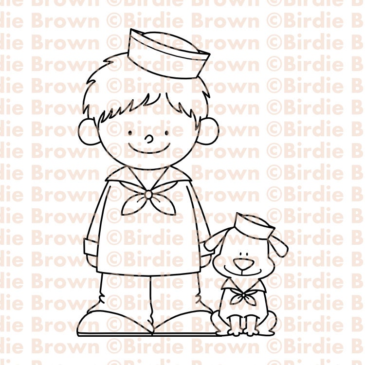 Digital stamp -- Sailor Boy & Puppy
