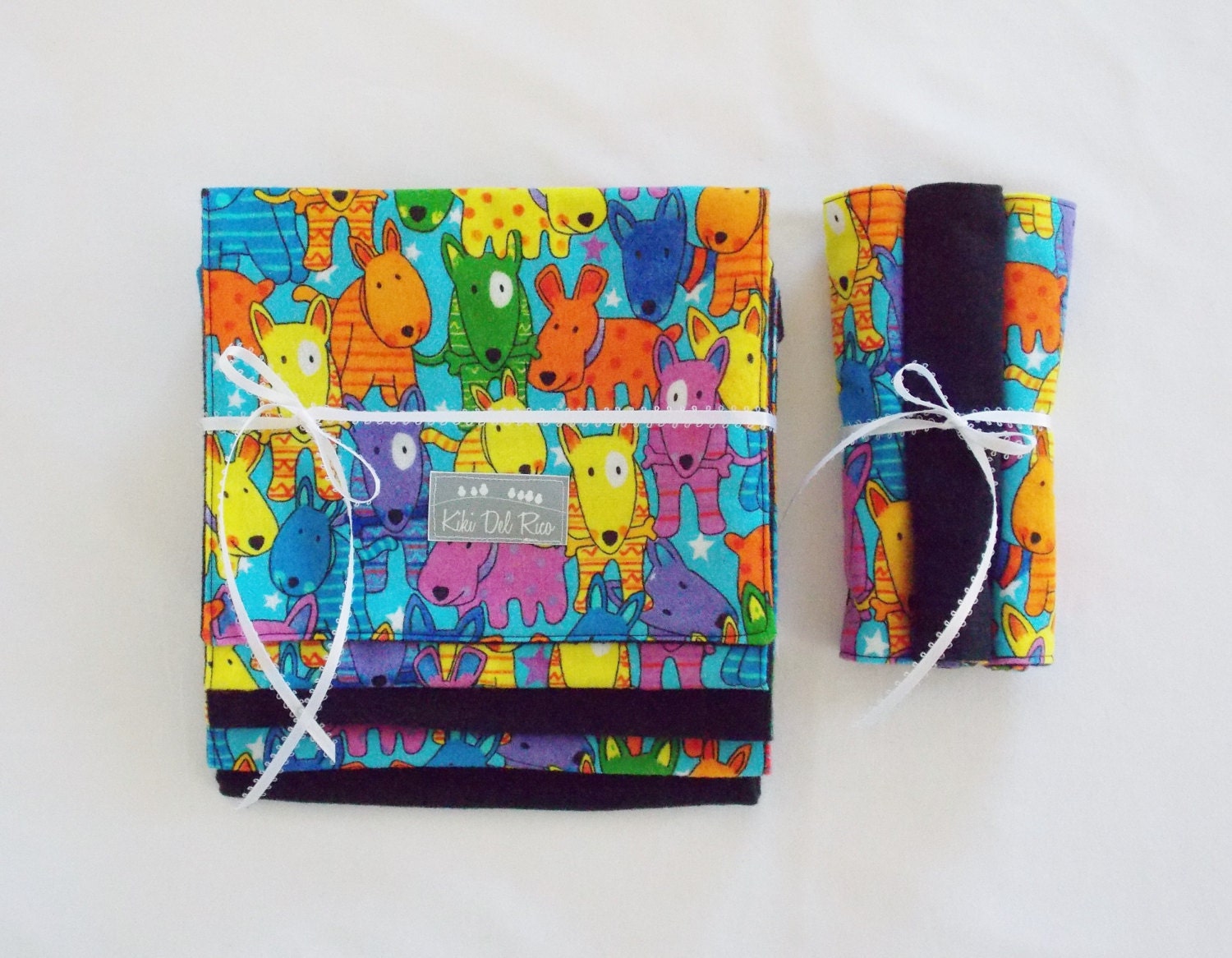 Unisex Baby Gift Set - Rainbow Doggies Bib Burp Cloth and Washcloth Set