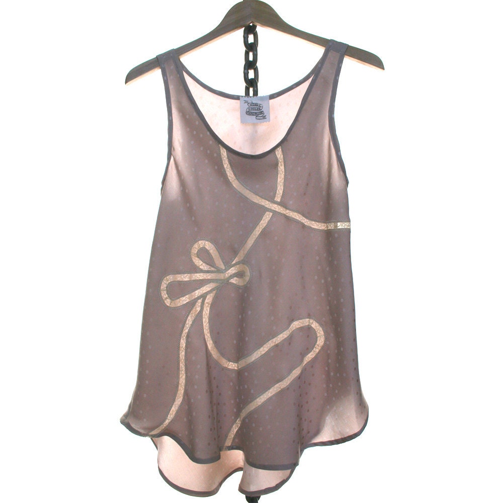 Silk Tank Top Camisole Lingerie Lace / Pastel Purple Lavender Bow Vintage Jacquard / Extra Large - Margot Deco Camisole