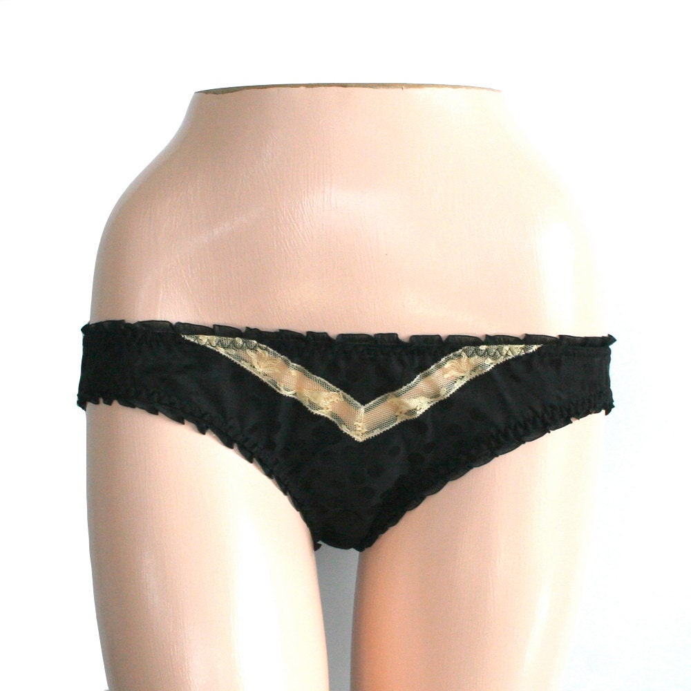 Panties Lingerie Silk Lace Underwear / Black Ivory Chevron Polka Dot Lion Jacquard Vintage / Small - Selina Knickers