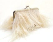 The 8" Grace Clutch in Ivory Ostrich Feathers
