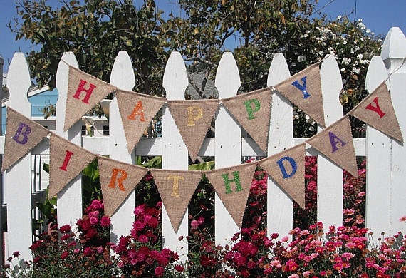 Birthday Banner Rainbow Burlap - REVERSIBLE Rainbow, Custom colors, bunting, pennant