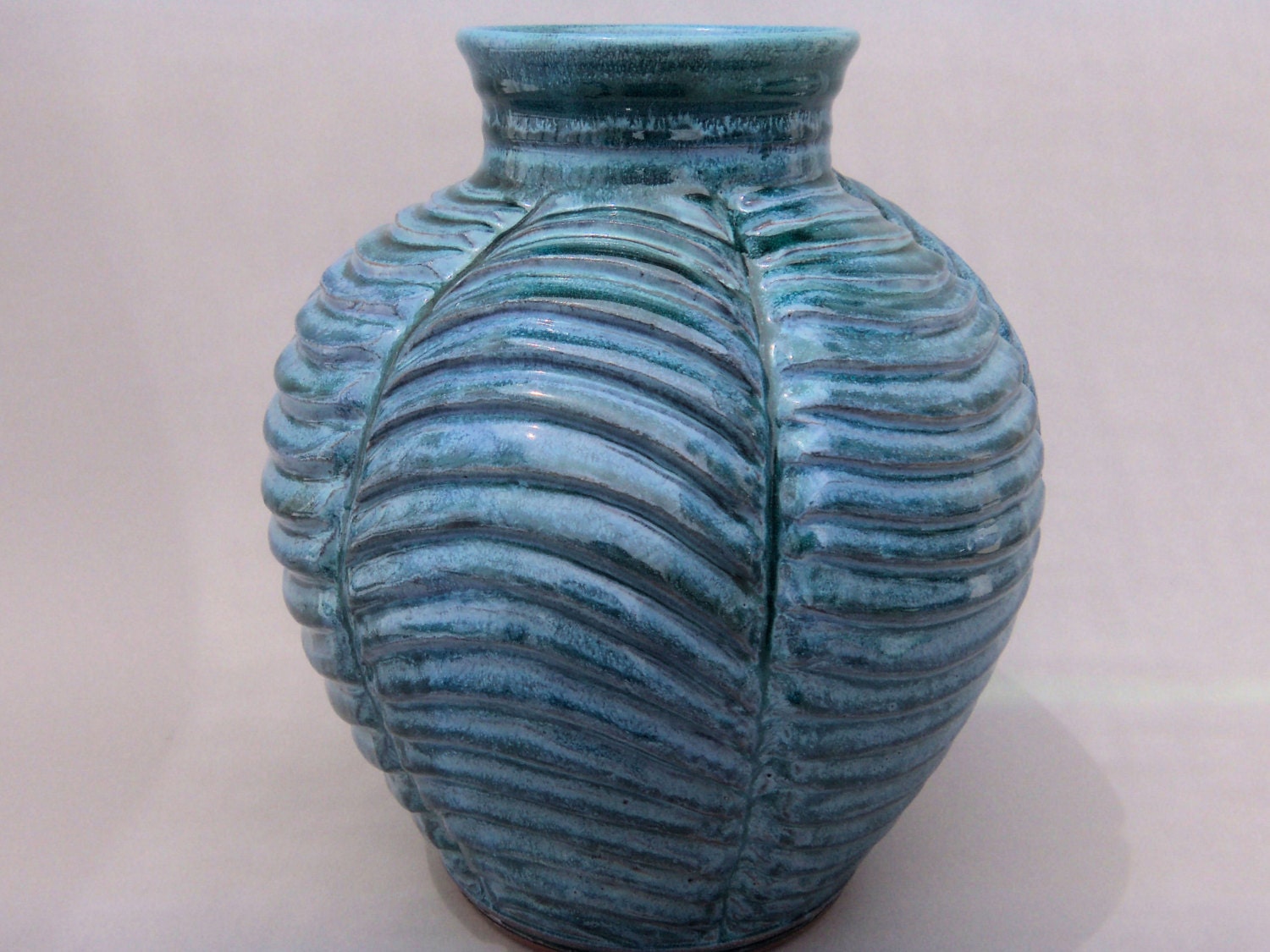 Hand Carved  Altered Vase - Gem-like Opal Blue