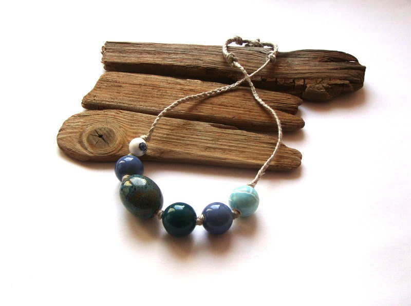 Eco style ceramic necklace / modern beaded necklace / blue / summer fashion
