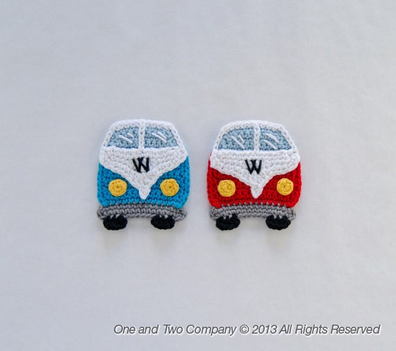 Instant Download - New PDF Crochet Pattern - VW Camper Van Applique - Text instructions and SYMBOL Chart instructions