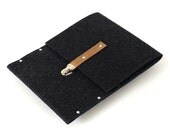 MacBook Air 11 inch Sleeve, MacBook 11 Case, Laptop Sleeve, MacBook 11 Bag - grey synthetic felt briefcase with leather strap