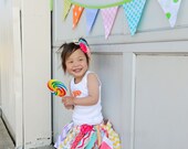 Fabric Bunting SPRING Banner in Lovely SUNNY Colors and a bright apple spotted tape....LOVELY
