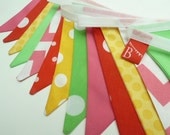 COLORFUL PARTY bunting/banner 10 foot long in hot pink, lime, yellow and red, spots, chevrons and solids..HOT.