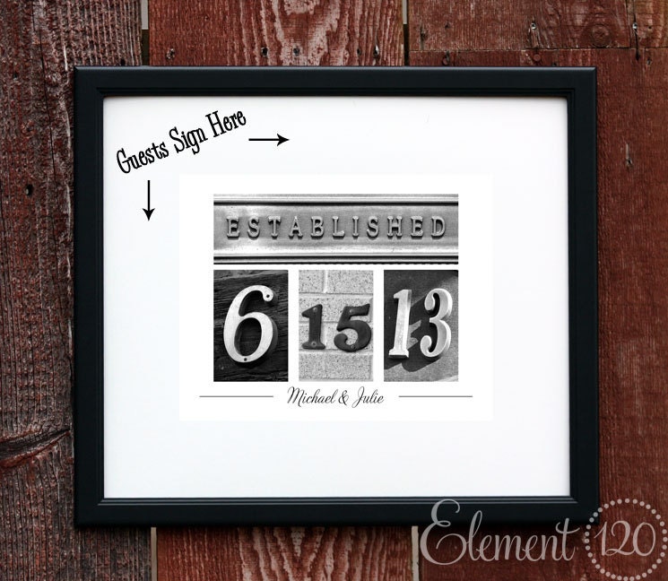 Custom Wedding Guest Book Date Frame- Personalized with number photography art - Black and White Photography in black frame