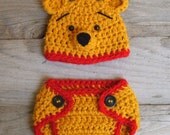 Winnie the Pooh "inspired" Bear Hat &  Diaper Cover  (newborn-3month size)