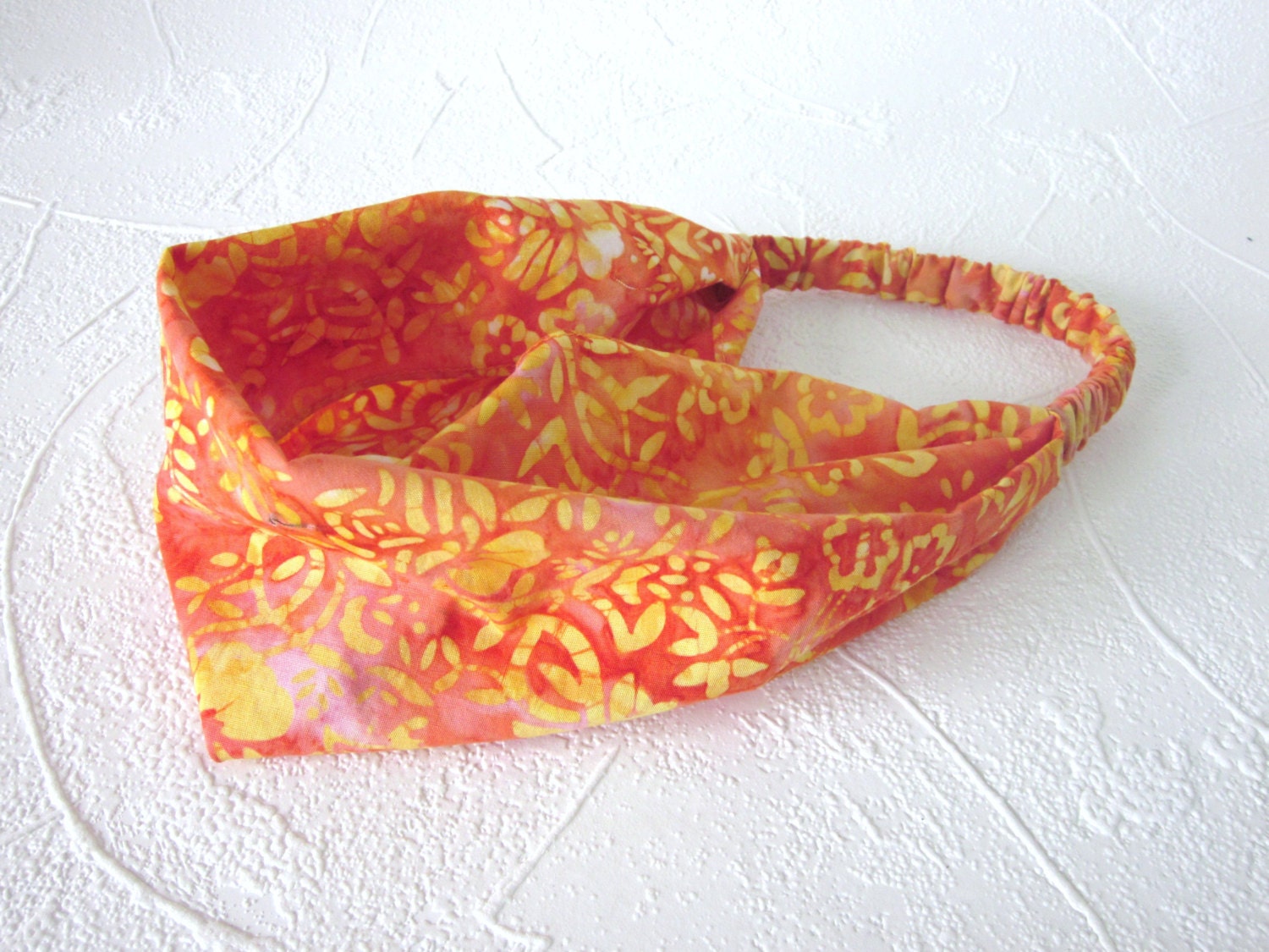 Cotton Batik Headband Bandana Sunny Orange and Yellow Batik Handmade by Thimbledoodle