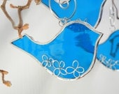 3 Custom BIRDS - Wedding Party Favors in Blue Stained Glass or Your Glass Choices