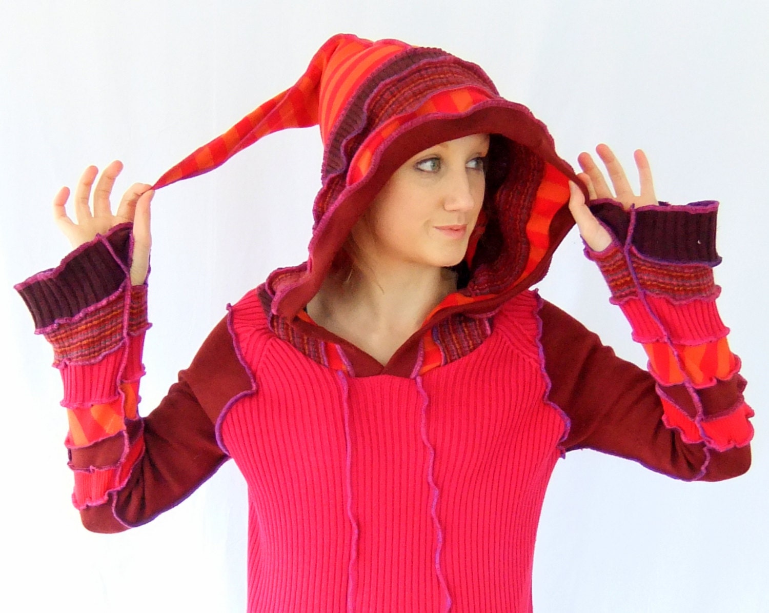 Pink Pixie hoodie - Stripe - Medium Large - READY to SHIP