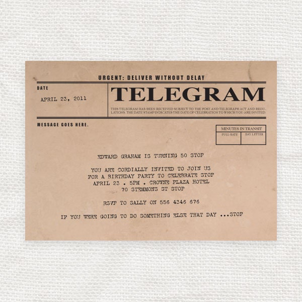 telegram milestone birthday invitation - printable file