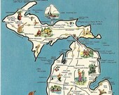 Vintage Postcard Greetings from Michigan-  Map - 1970s