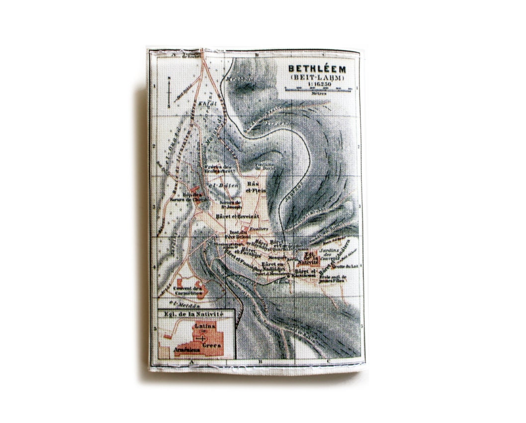 Map Passport Cover printed with the map of ancient Israel - showing Bethlechem / Bethleem and Nazareth old cities from 1912