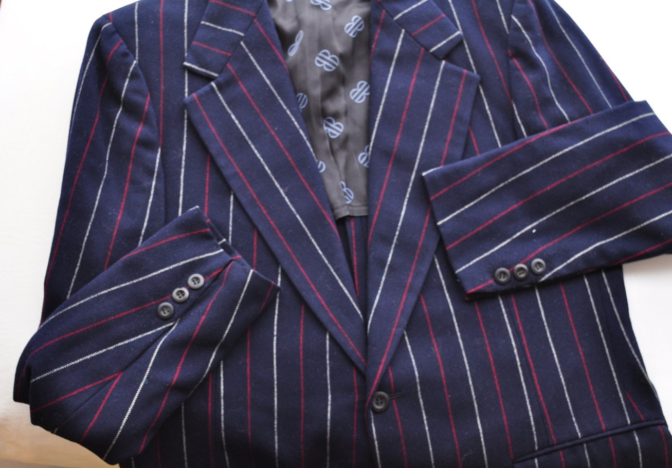 Mod 70's Designer Jacket Mens Sport Coat Bill Blass 40L Vintage Striped Wool Blazer Homespunsociety