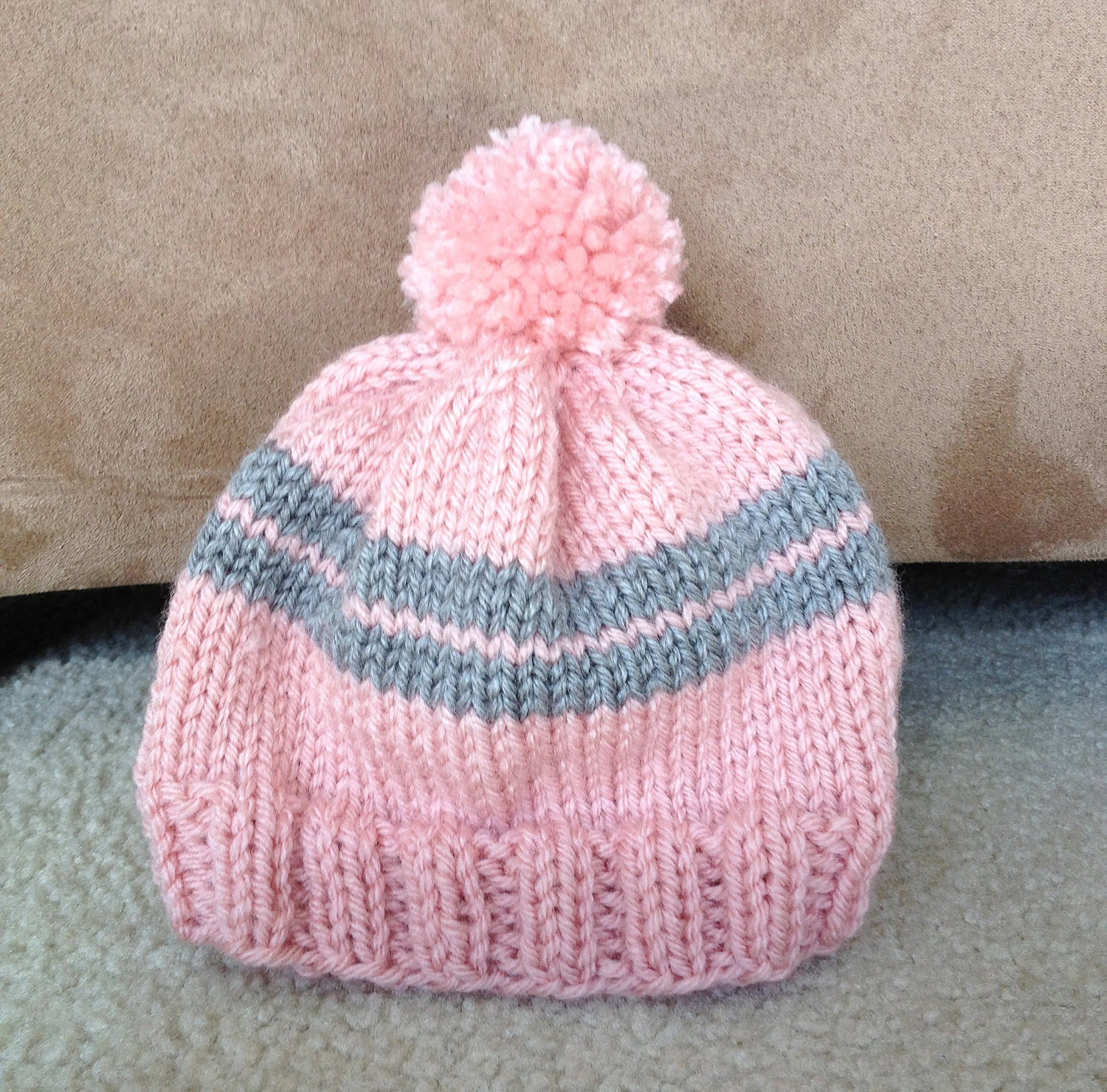 Pink and Gray Baby Hat