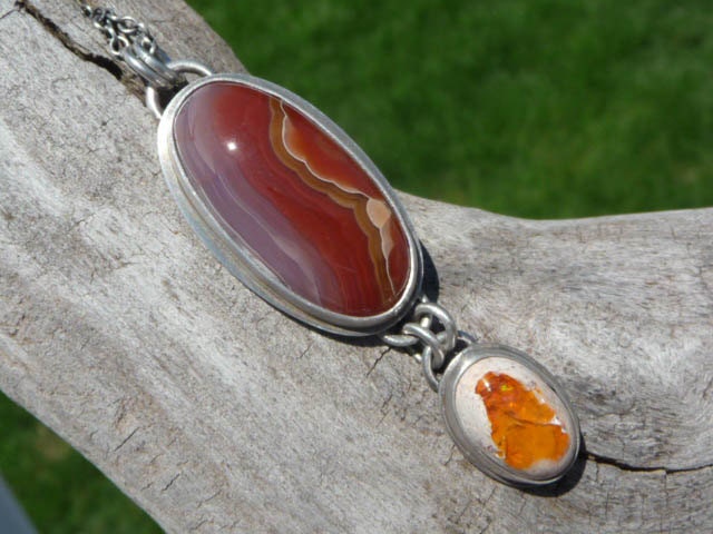 Red Agua Nueva Sunset Agate Mexican Fire Agate Multi Stone Sterling Silver Necklace
