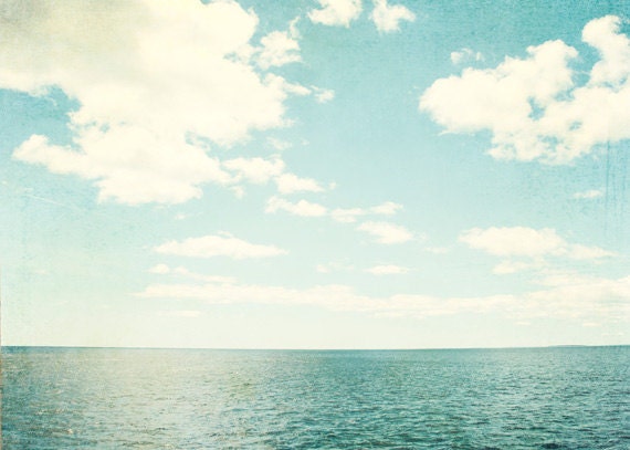 Seascape Photography - ocean sea light blue white beach print nautical landscape coastal wall art nautical clouds shore - 5x7 Photograph