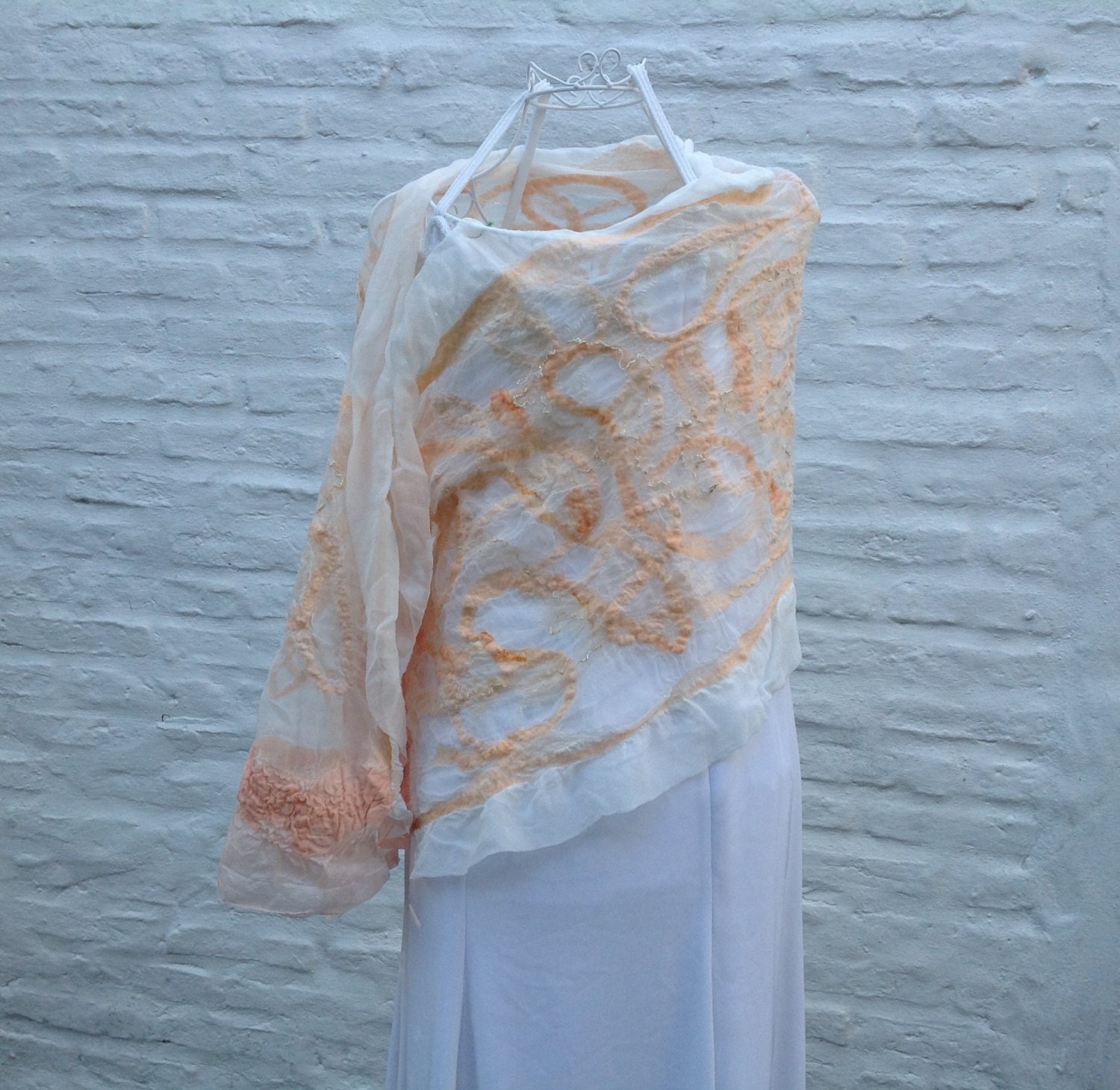 Spring wedding nectarine bride/bridesmaids nuno felted bridal wrap shrug bolero