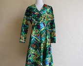 Promenade In the Park Wacky Vintage 70s Seurat Print Dress Size 18 Plus