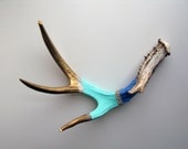 Gold, Aqua & Blue Striped Painted Antler - Large