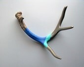 Silver, Aqua & Blue Striped Painted Antler - Medium