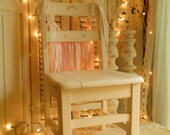 Vintage Child's Chair With Pink Hand Painted Roses And Organdy And Cotton Hanging Garland Home Decor Shabby Chic Furniture