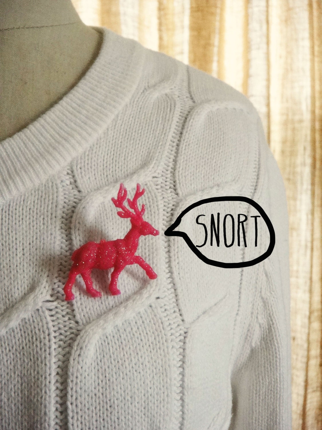Vintage Deer Neon Pink Glitter Critter Brooch