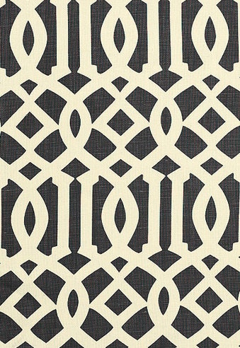 Medium Custom Drum Lampshade in Schumacher Imperial Trellis fabric in Parchment/Midnight