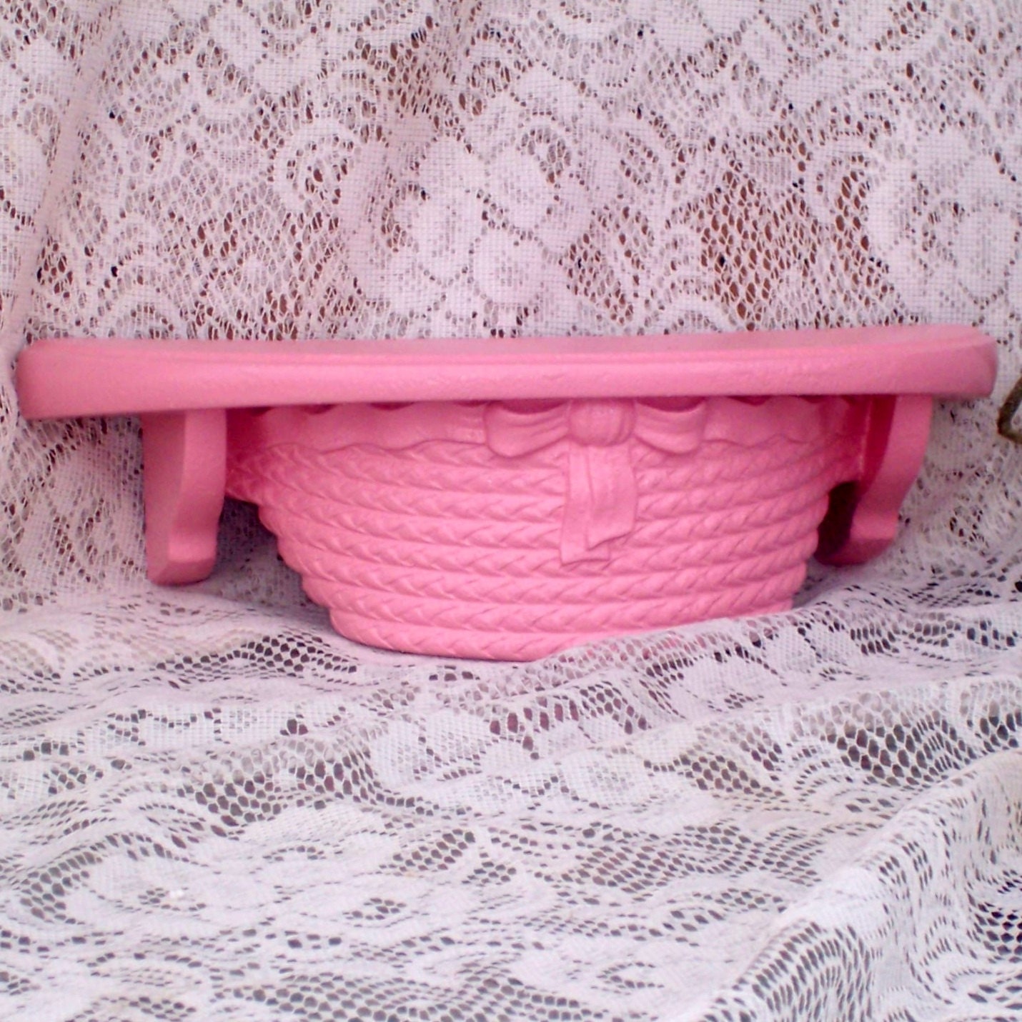 Vintage syroco wall shelf  wicker look beachy shabby chic paris apartment pink girly girl country chic decor