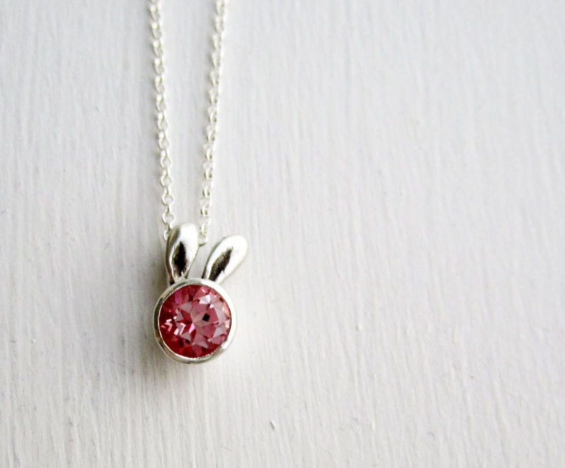 Pink Bunny Necklace, Light Pink Topaz and Sterling Silver