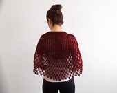 Red Bridal Shawl - Dark Red Hand Knit Shawl - Dark Red Knitting Capelet, ready to ship