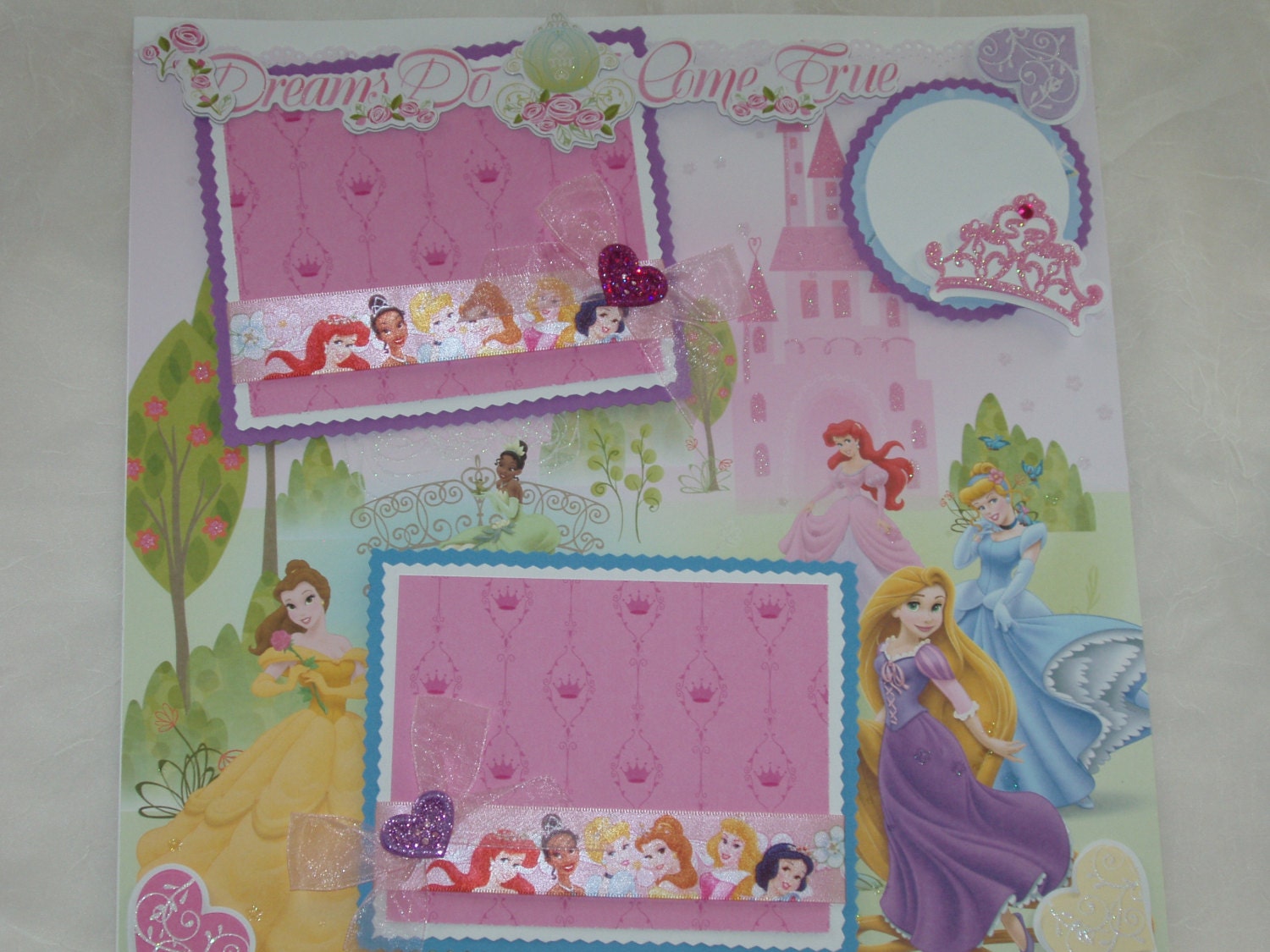 Disney Princess Cinderella Belle Rapunzel Ariel Tiana 12x12 Premade Scrapbook Page by KARI