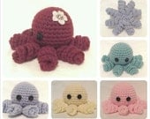 Crocheted Octopus Amigurumi in Burgandy with flower