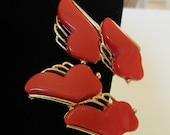 Vintage LERU Lucite Clip Earrings Bright Red