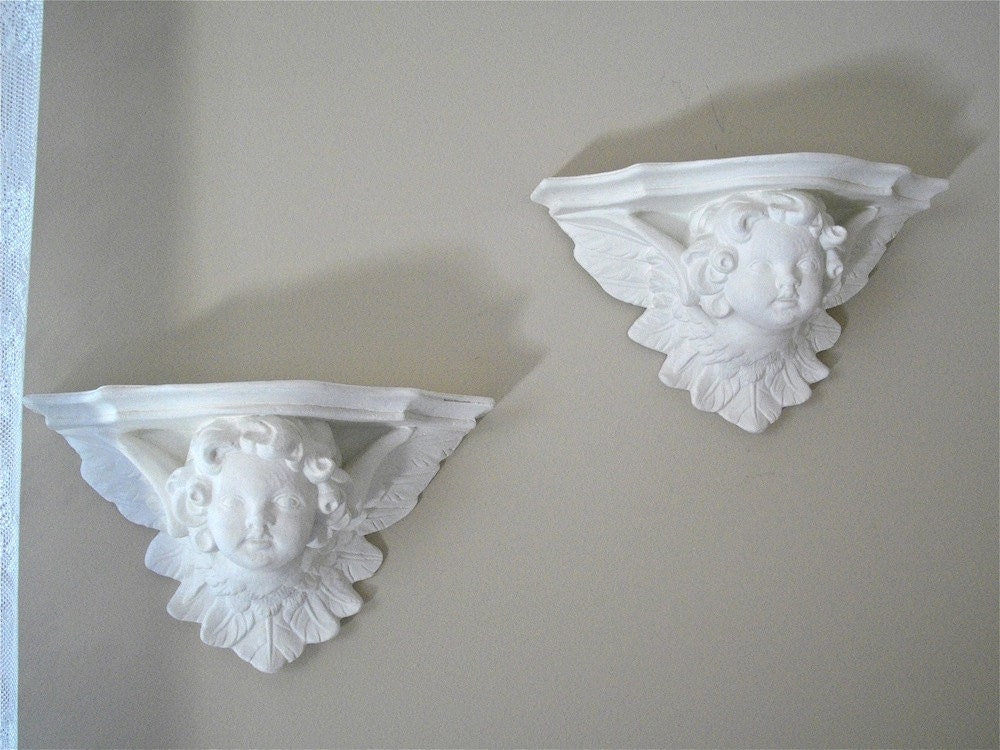 Pair of french vintage cherub shelf - plaster