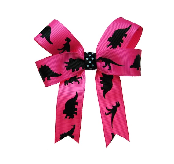 Pink Dinosaur Hair Bow Blue Orange Green Too