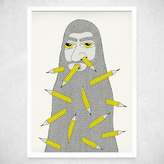 Always Keep A Pencil Handy - A3 Art Print - wall art, wall decor, beard print, bearded man